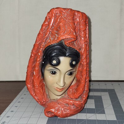 Chalkware MCM Marwal By Brower Spanish Lady Bust Sculpture Orange Head Scarf '66