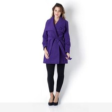 Dennis Basso Faux Wool Rosette Detail Wrap Coat Medium
