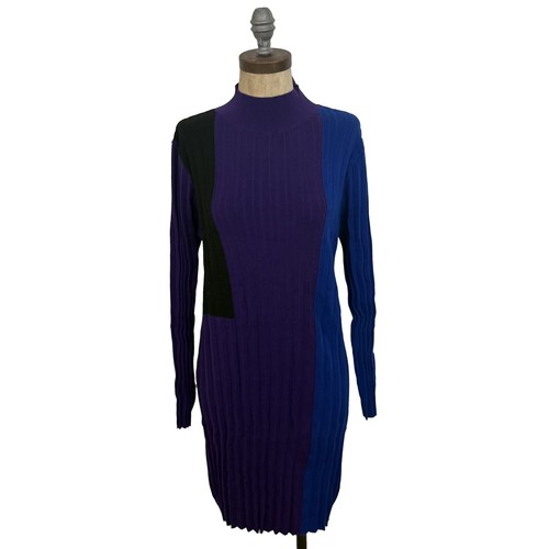 AREA STARS Colorblock Knit Long Sleeve Mini Dress M Bodycon Purple NWT B46
