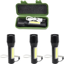 4X Rechargeable LED Flashlight USB Mini Torch Zoomable COB Side Light Camping ED