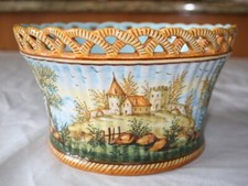 Rara ciotola in maiolica Minghetti (Angelo) bordo reticolo - firmata 1883 Bologna Italia