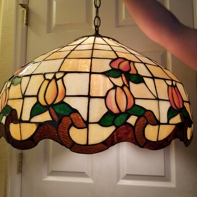 Vintage Heart Tiffany Stained Glass Hanging Light Lamp Shade Ceiling 20in  Huge