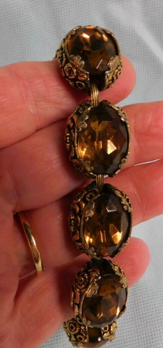 BRACCIALE VINTAGE GROSSO TOPAX FUMÈ GRANDE ORNATO SPLENDIDO 7 1/2 X 3/4 " NUOVO - Foto 5 di 6