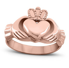 Solid 18K Rose Gold Claddagh Ring, Large Irish Celtic Band, Heart Hands Ring