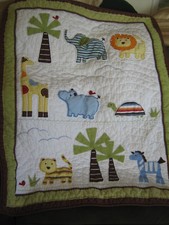 Baby Gap Crib Blanket Throw Hand Quilted Cotton Appliqued Zoo Animals 33" x 42"