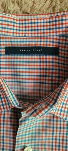 Perry Ellis Mens M Button Up Shirt Long Sleeve Red White Blue Check Americana - Picture 3 of 13
