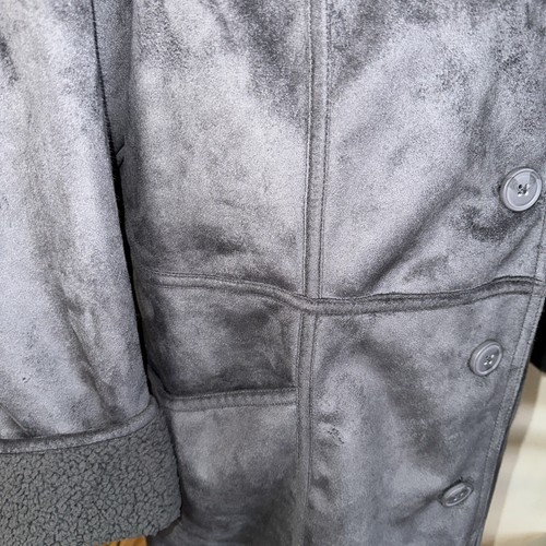 D & Co Jacket Womens XLarge Gray Faux Suede Sherpa Lined Button Up Coat Pockets - Picture 6 of 13