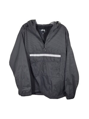 STUSSY Windbreaker - 1/2 Zip Hooded Pullover Medium Black Nylon  