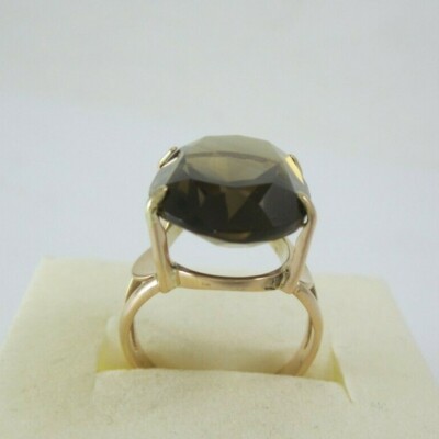 BEAUTIFUL 14K YELLOW GOLD SOLITAIRE LARGE OVAL SMOKY QUARTZ COCKTAIL RING  7.3G