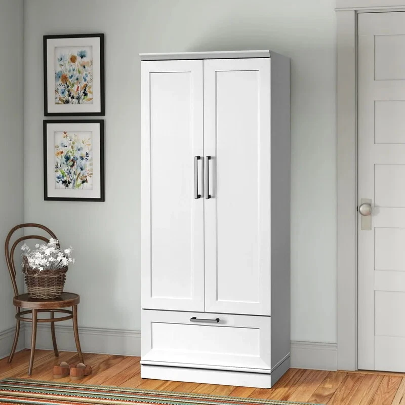 White Finish Armoire Wooden Wardrobe Storage Cabinet Closet Drawer