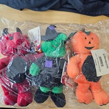 Disneyland Paris Halloween Bean Bag Plush Set of 3, Devil Witch Pumpkin NWT