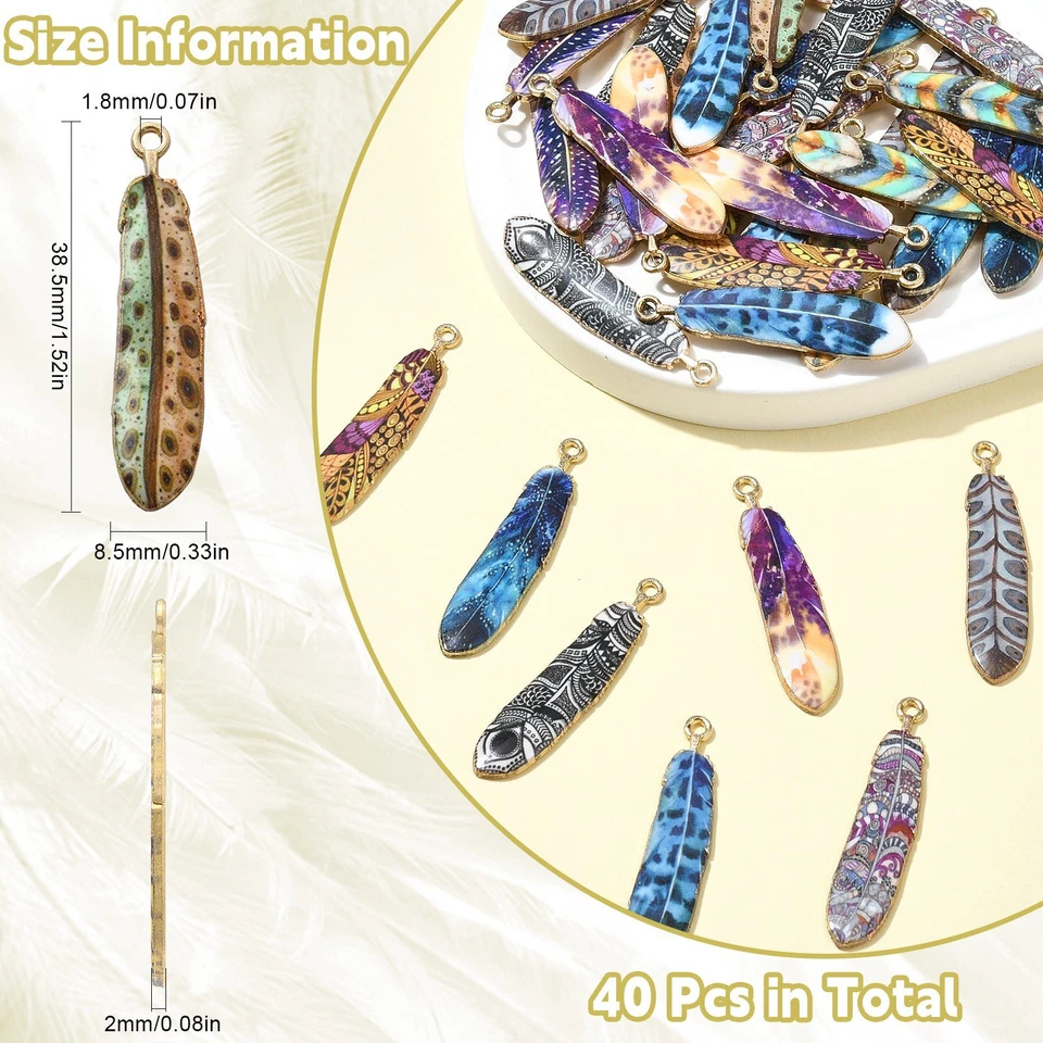 40Pcs эмали перо формы подвески подвески DIY браслет ожерелье ювелирных изделий - Изображение 2 из 4