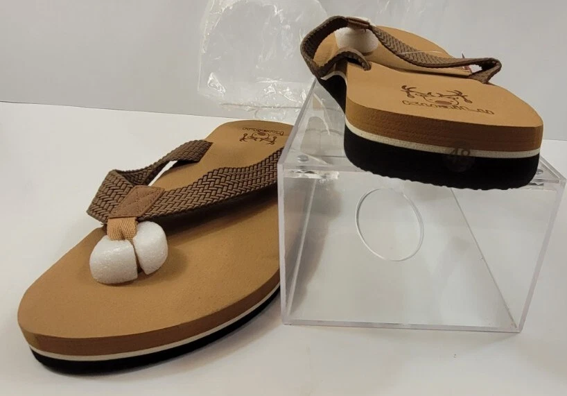 Comfortable Brown Yoga Mat Thong Flip Flops with Arch Support in Size 14