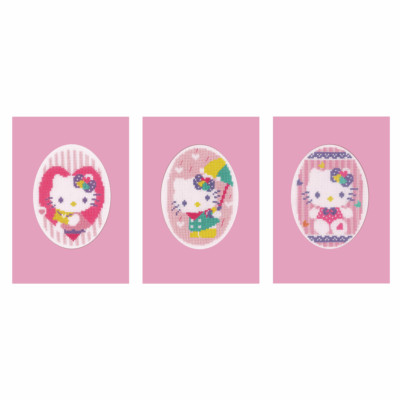 Vervaco gezähltes Kreuzstich-Set: Grußkarte: Hello Kitty Pastelltöne: 3er Set