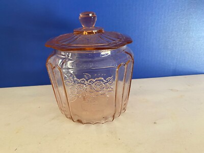 Vintage Anchor Hocking DEPRESSION GLASS Cracker Cookie Jar MAYFAIR Open Rose