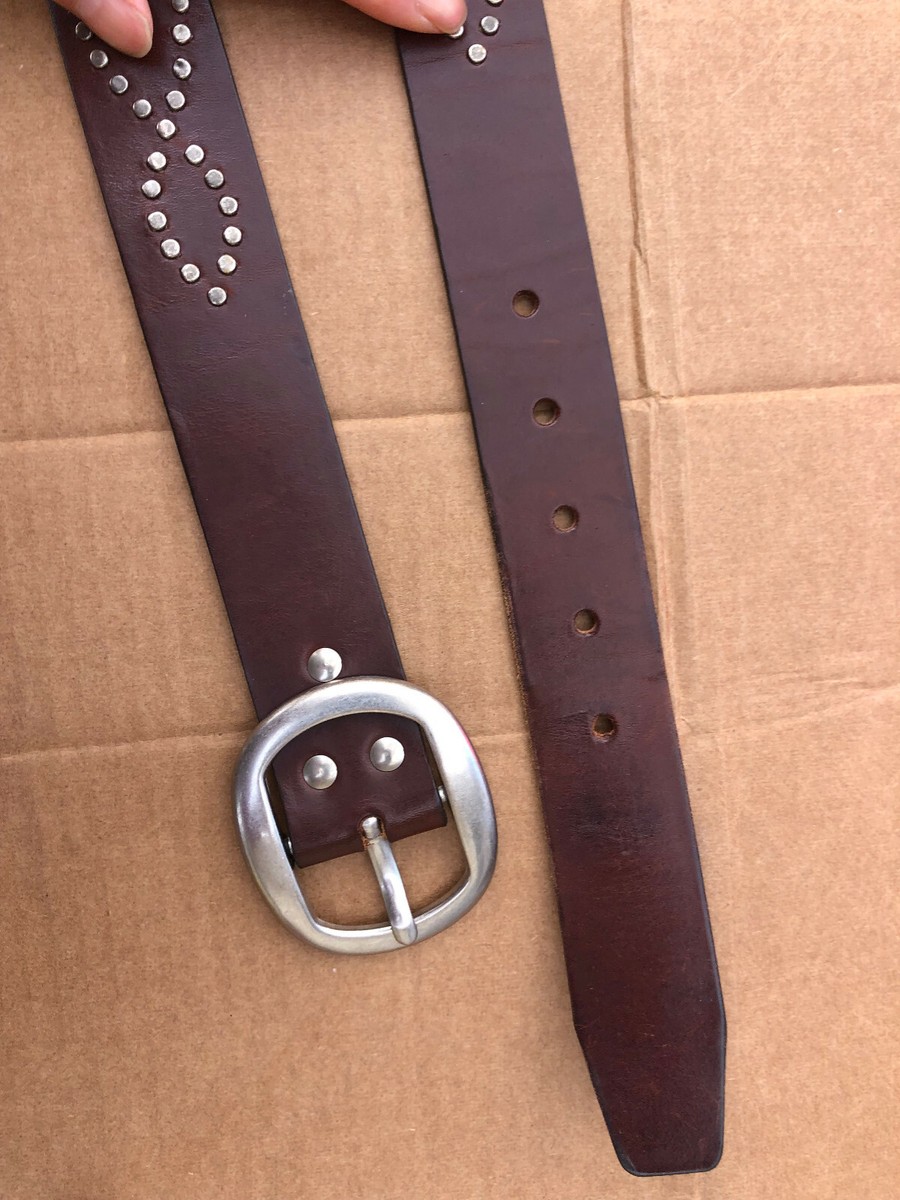 Womens Leather Belt Brown Studded check measurements | eBay display picture 1