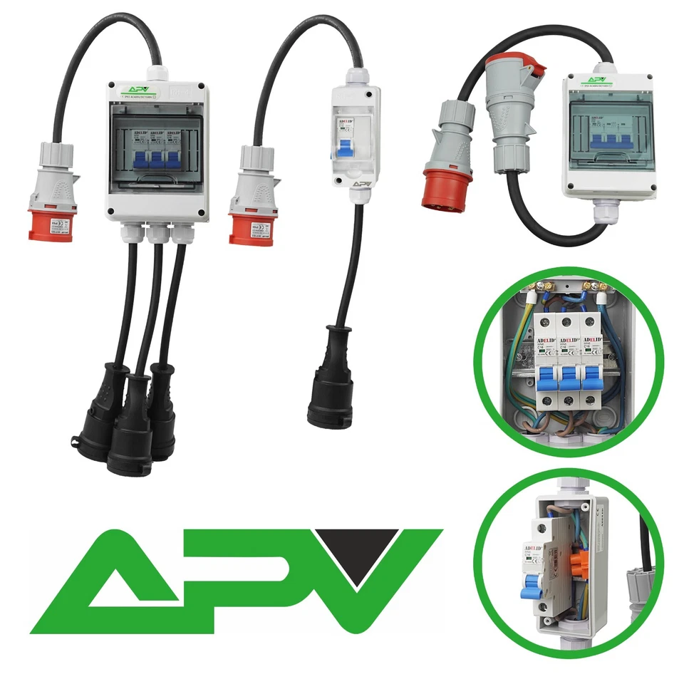 CEE Starkstrom Adapter mit FI/LS-Schalter Stecker Kupplung 16A 32A Schuko 5x2,5