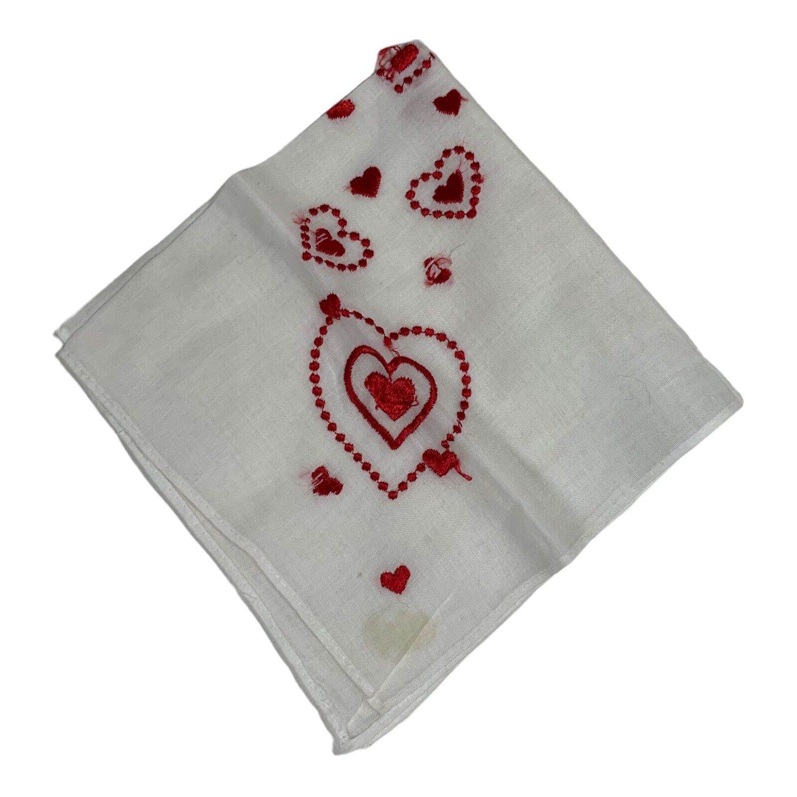 Vintage White Retro Handmade Hearts Valentine Love Handkerchief