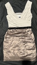 Express Womens Dress Size 2 Beige Satin V Neck Belted Cocktail/Club/Mini