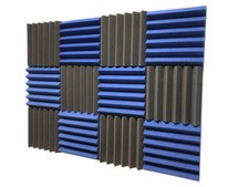 2" Blue  Black Acoustic Wedge Soundproofing Studio Foam Tiles 12 Pack