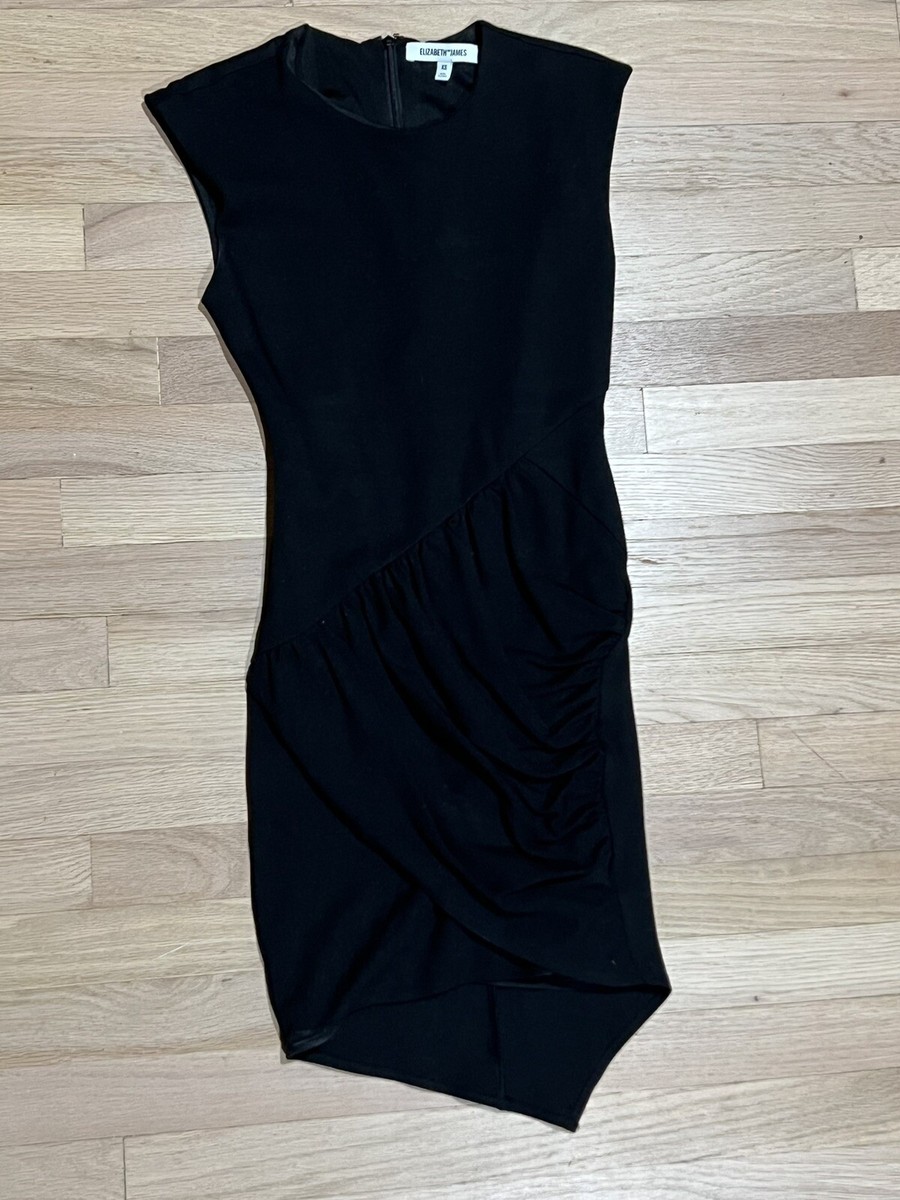 elizabeth and james asymmetrical dress Elizabeth And James Black Stretch Body con Wrap Slim Asymmetrical Dress XS