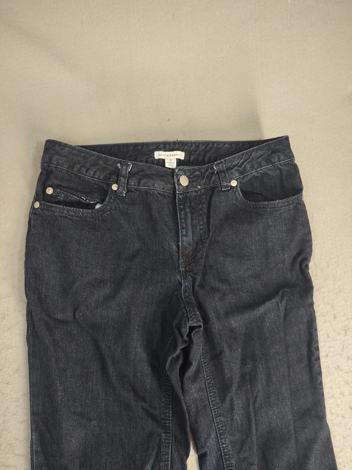 Pantalones de mezclilla Isaac Mizrah para mujer 4 azules corte bota tiro bajo lavado oscuro 5 bolsillos Foto 3 de 4