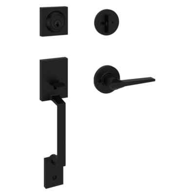 Kwikset Amador Matte Black Entry Door Handleset with Round Rose Hollis
