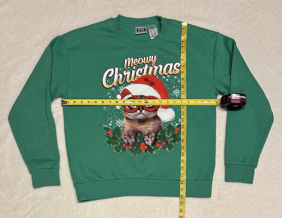 Gato de Navidad Unisex Sudadera Verde con Música Toca “Feliz Navidad” L Maullido Navidad Foto 3 de 3