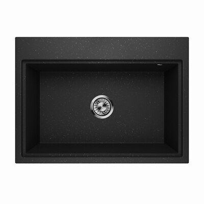 Lavello Granitspüle Schwarz - Küchenspüle 78x49,6 Cm Mit Abtropffläche