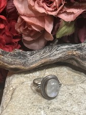 39. Vintage 925 Sterling Silver Oval Moonstone Rope Framed Ring 7.1g. 8s