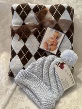Oversized Receiving Blanket/Crib From Cover Me. Light Blue And Dark Brown