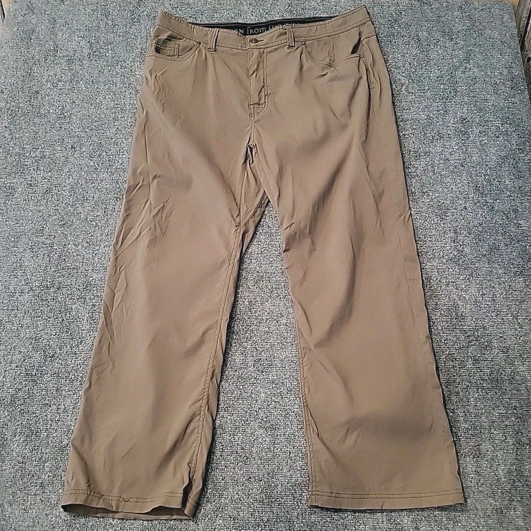 Prana Stretch Zion Pants Mens 40w Olive Khaki Straight Leg Nylon Roll Up Hiking