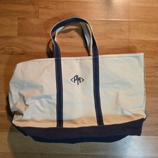 Vintage LL Bean Boat and Tote Zip Top Canvas Bag XL Blue USA Made