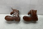 vintage handcrafted miniature wooden work boots, signed by artist J.L. — photo 4