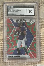 Panini 2020 Mosaic Lamar Jackson #296 MVPs Reactive Green CGC 10 NFL Ravens