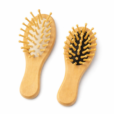 2 Pack Mini Bamboo Hair Brush Travel Size Detangling Scalp Massage Wood