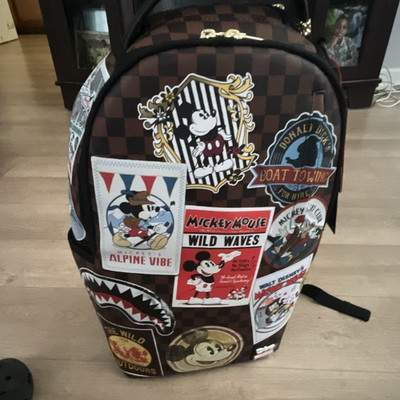 Disney Sprayground Special Edition Mickey Mouse Backpack Brown Checkered Patch