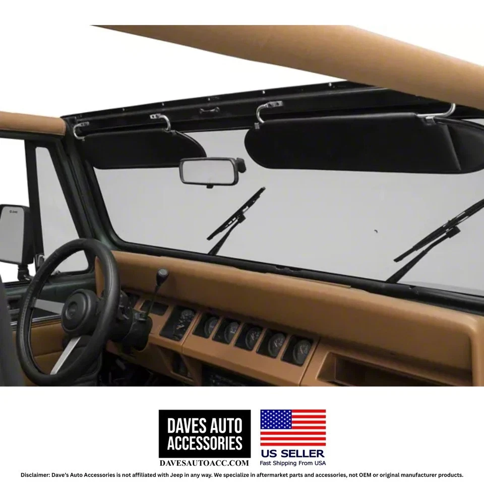 Parasoles Jeep CJ YJ Wrangler 72-95 NEGROS | Hechos en EE. UU. | Par de ajuste directo Foto 4 de 4