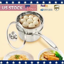 Large Capacity Stainless Steel Saucepan with Steamer and Glass Lid