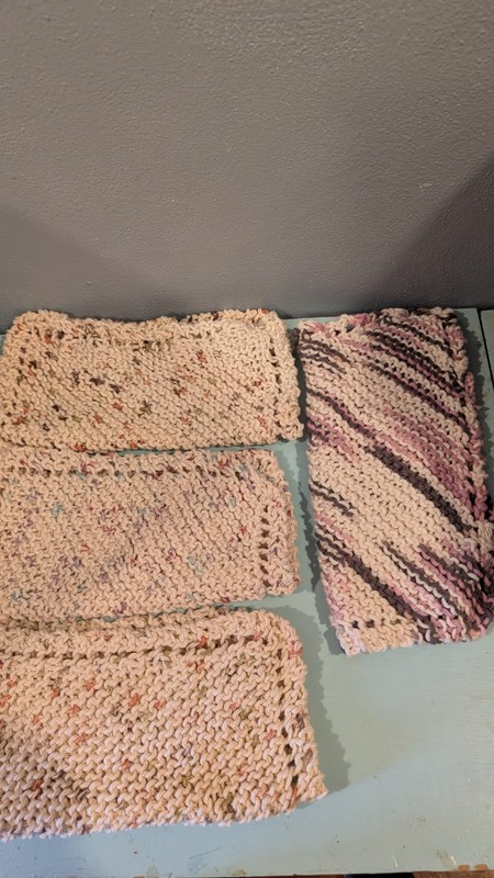 Hand Knitted Dish Cloth / Wash Cloth Cotton Set Of 4 New