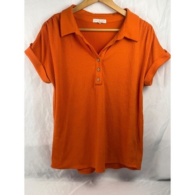 Joie de Vivre Orange Textured Short Sleeve Polo Top Size L 1312M51AV