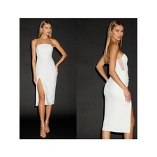 Lulus NWT Loving the Feeling White Strapless Bodycon Midi Dress XS Button Side