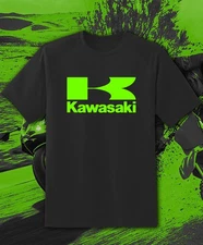 KAWASAKI BLACK T-SHIRT GREEN Logo Racing Ninja Motorcycle Motor Bike Fast Ship!