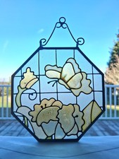 Butterfly Suncatcher Metal Plastic Arcrylic Stain Glass Ornament Floral 5.5" ttl