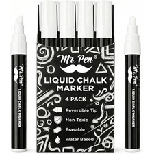 Liquid Chalk Marker Pens, 4 Pack with 8 Reusable Labels, White Non-Toxic