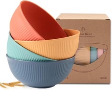 Unbreakable Cereal Bowls 24 oz -Reusable Wheat Straw Fiber Lightweight Bowls Set