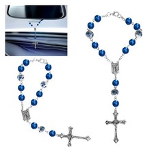 Blue Rosary Rearview Mirror Ornament