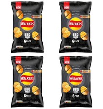 4 x 6pk Walkers Smokin' BBQ Sauce Crisps Ideal For Lunchtimes & Snacktime