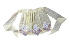 Vintage Mid century Organza Hostess Apron Shear Yellow Pansies Lace Handkerchief