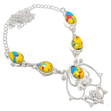 Collana gioielli in argento sterling 925 fatta a mano con pietra preziosa diaspro mosaico misura 18"